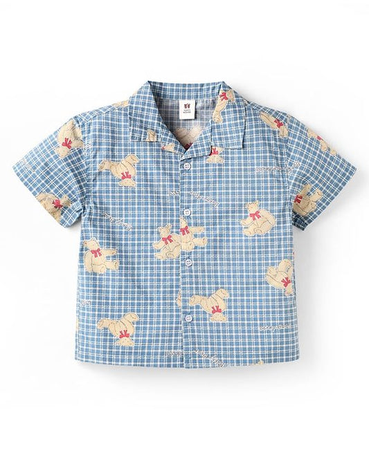 ToffyHouse Half Sleeves Shirt & Shorts Co-Ord Set With Teddy Bear Print - Light Blue