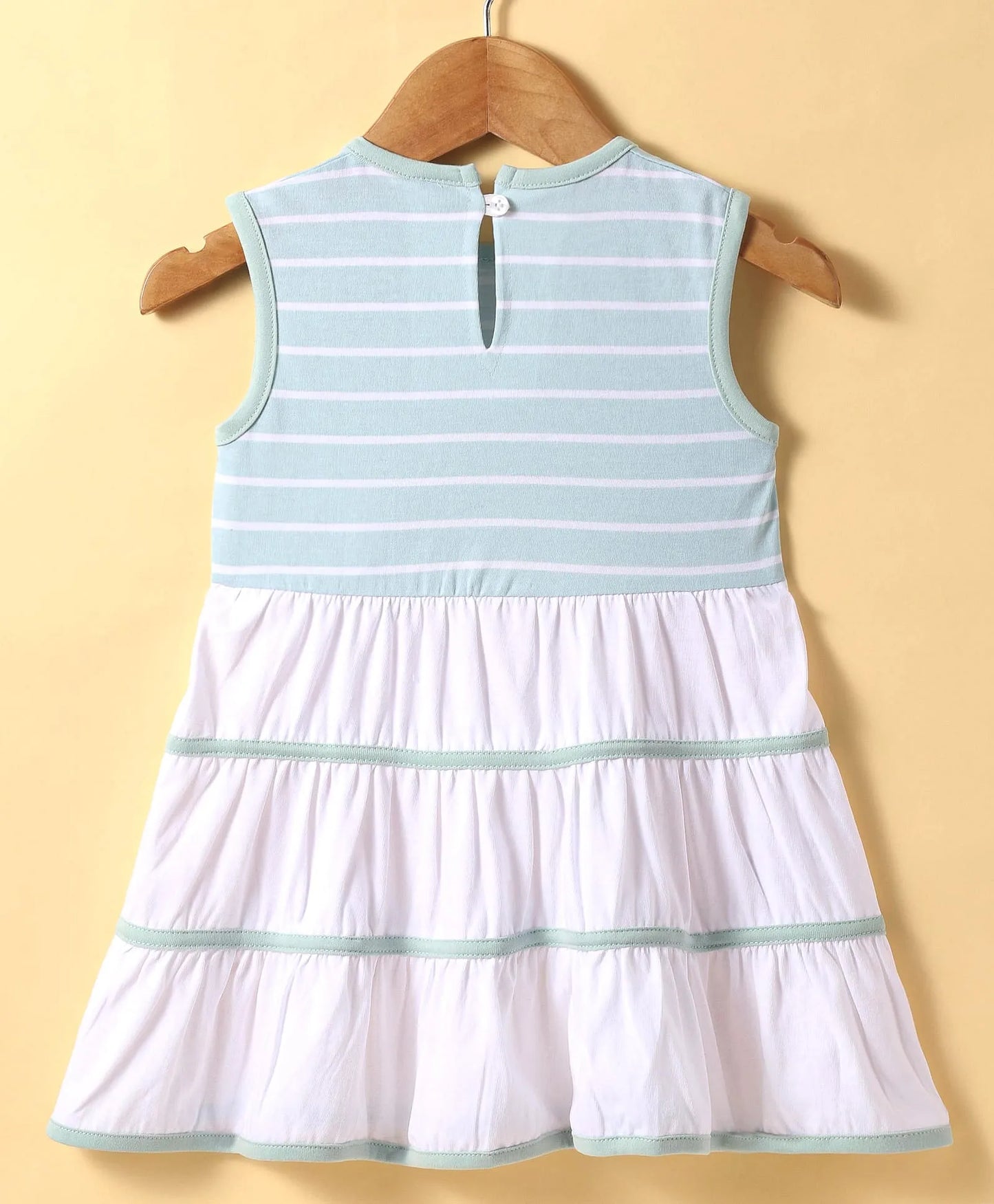 ToffyHouse Sleeveless Frock with Floral Applique & Tape Detailing - White & Mint
