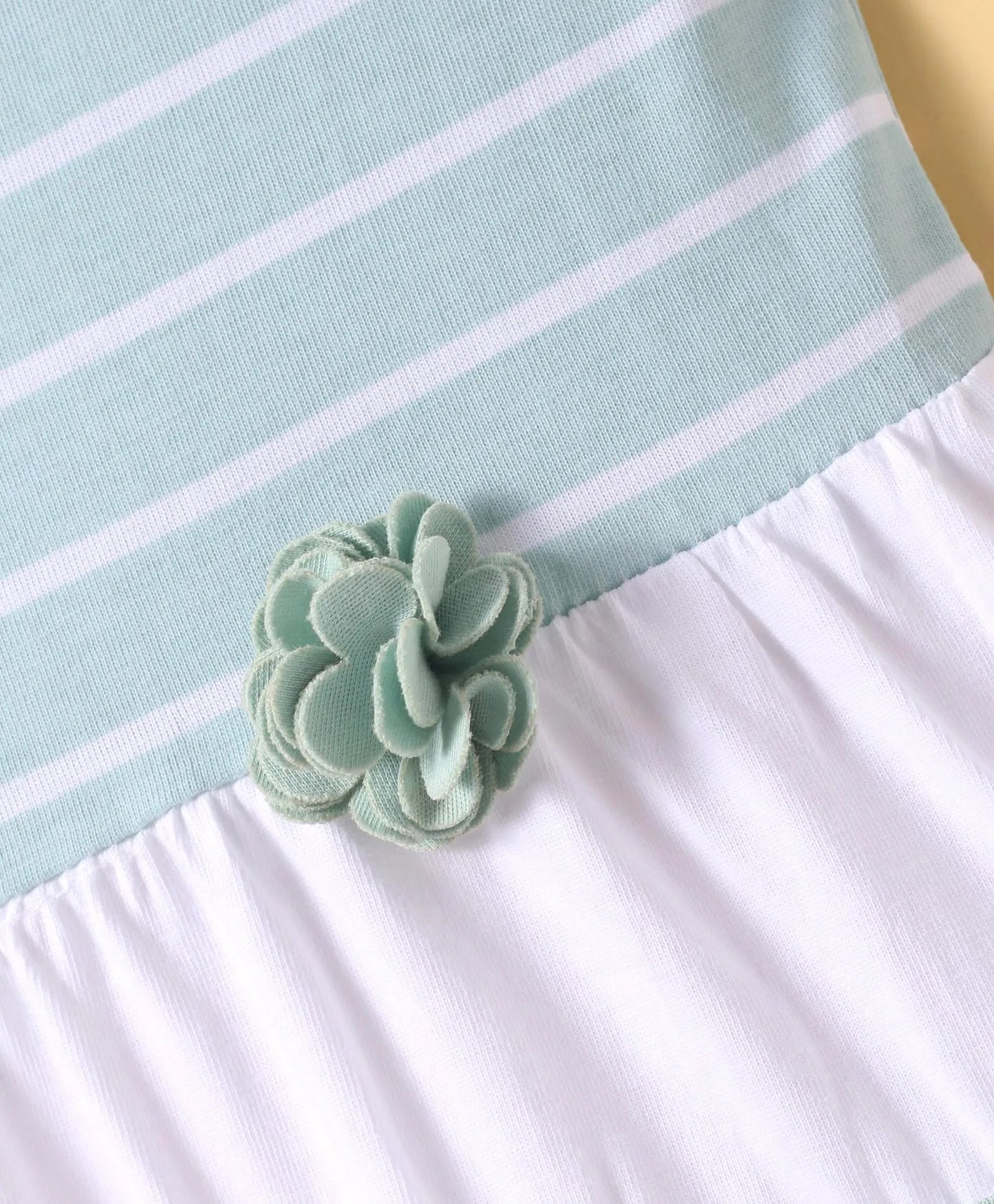 ToffyHouse Sleeveless Frock with Floral Applique & Tape Detailing - White & Mint