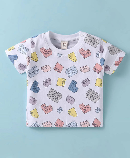 ToffyHouse Half Sleeves T-Shirt & Dungaree - White & Pink