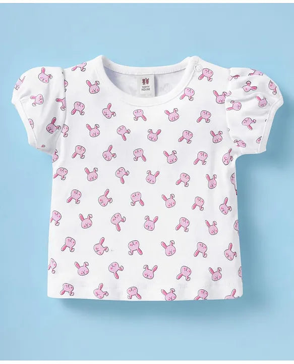 ToffyHouse Corduroy Dungaree with Half Sleeves Inner Tee Bunny Print - Light Pink