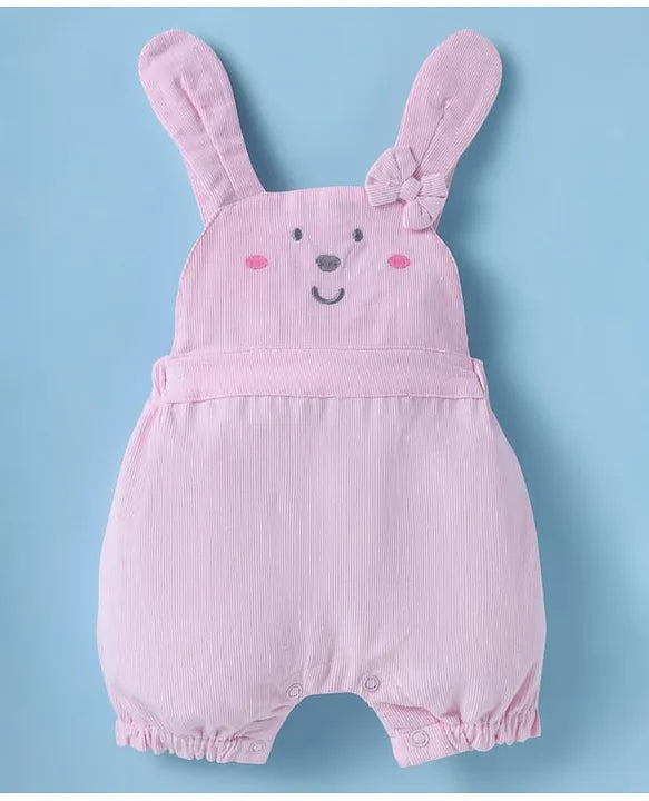 ToffyHouse Corduroy Dungaree with Half Sleeves Inner Tee Bunny Print - Light Pink