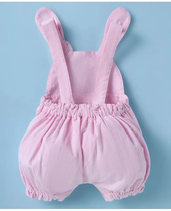 ToffyHouse Corduroy Dungaree with Half Sleeves Inner Tee Bunny Print - Light Pink