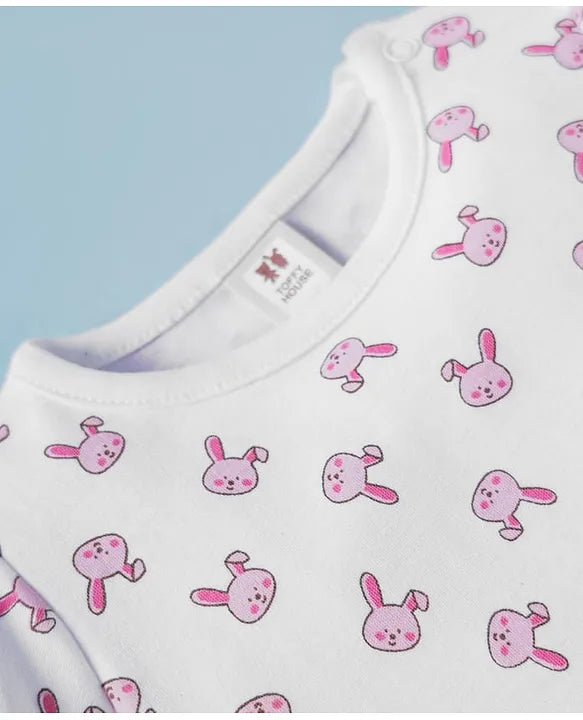ToffyHouse Corduroy Dungaree with Half Sleeves Inner Tee Bunny Print - Light Pink
