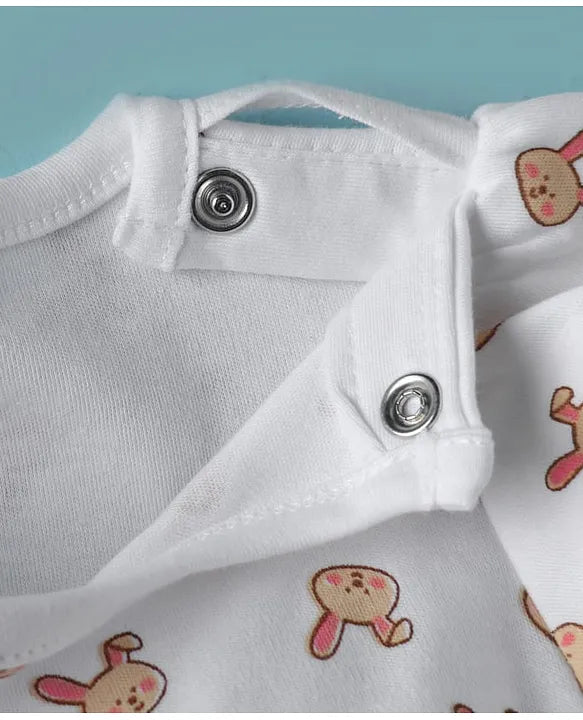 ToffyHouse Corduroy Woven Dungaree & Half Sleeves Inner Tee With Bunny Print & Embroidery - Coral & White