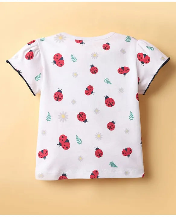 ToffyHouse Interlock Knit Frock & Half Sleeves Inner Tee With Cherry Embroidery & Ladybug Print - Navy Blue & White