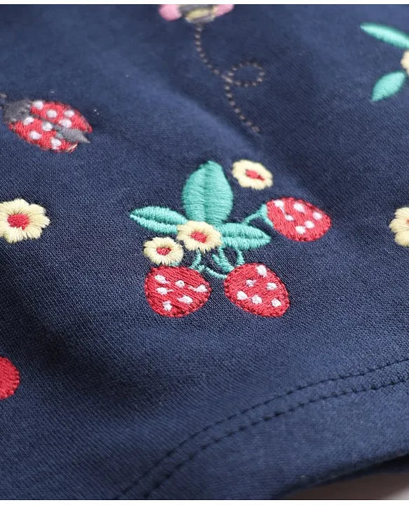 ToffyHouse Interlock Knit Frock & Half Sleeves Inner Tee With Cherry Embroidery & Ladybug Print - Navy Blue & White