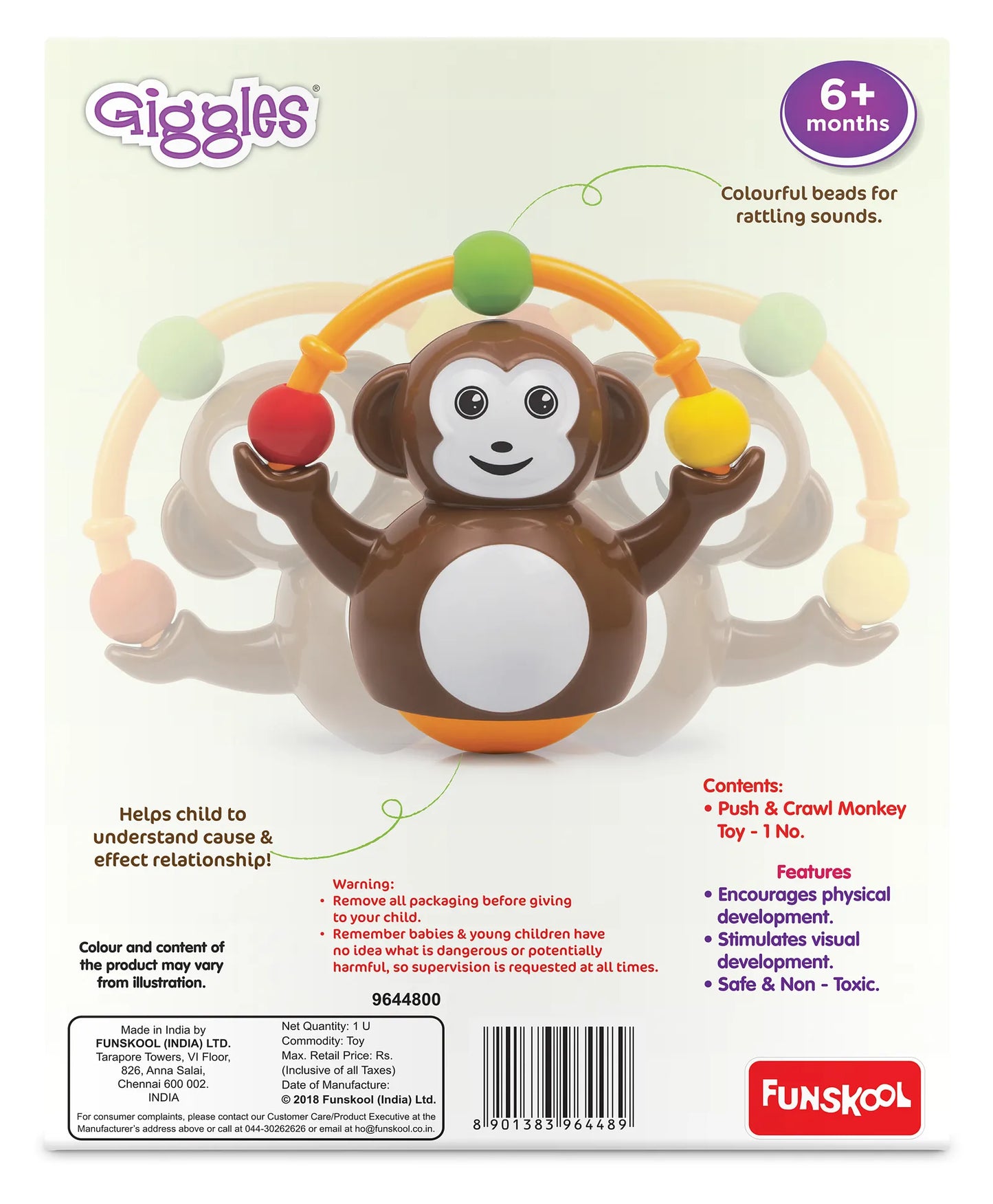 Giggles Push & Crawl Monkey Toy - Brown