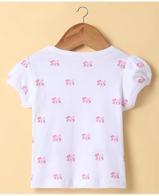 ToffyHouseHalf Sleeves Printed Inner Top & Frock with Kitty Embroidery - Navy Blue