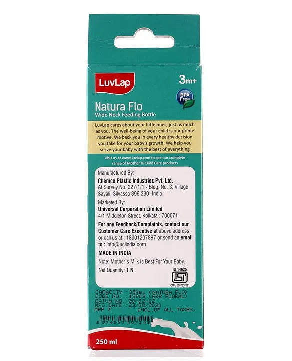 LuvLap N Flow Wide Neck Feeding Bottle - 250ml (Red)