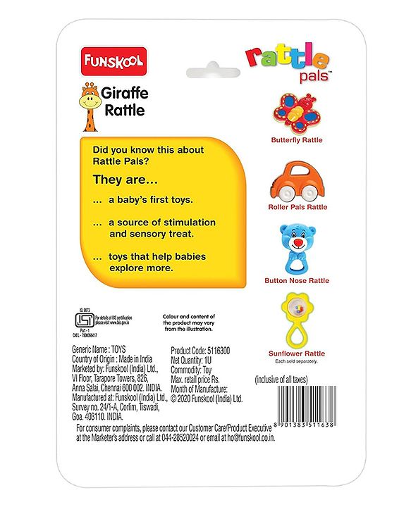 Funskool Giggles Giraffe Rattle (Color & Print May Vary)