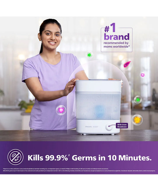 Philips Avent Sterilizer I No.1 Brand Recommended by Moms Worldwide, Kills 99.9%* germs in 10 mins Cycle with Natural Steam Sterilization - White