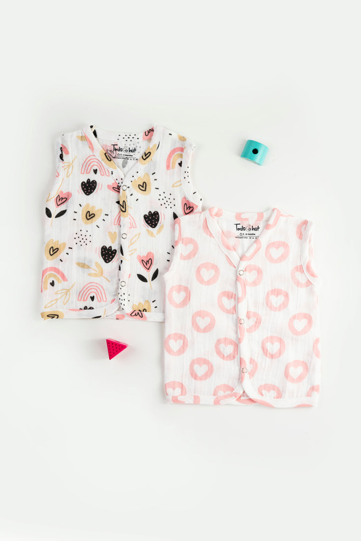 Muslin Jabla SS Circle Hearts & Rainbow Flower