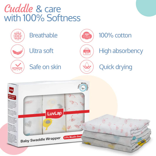 Luvlep Muslin Swaddle Birds White 120*100 CM