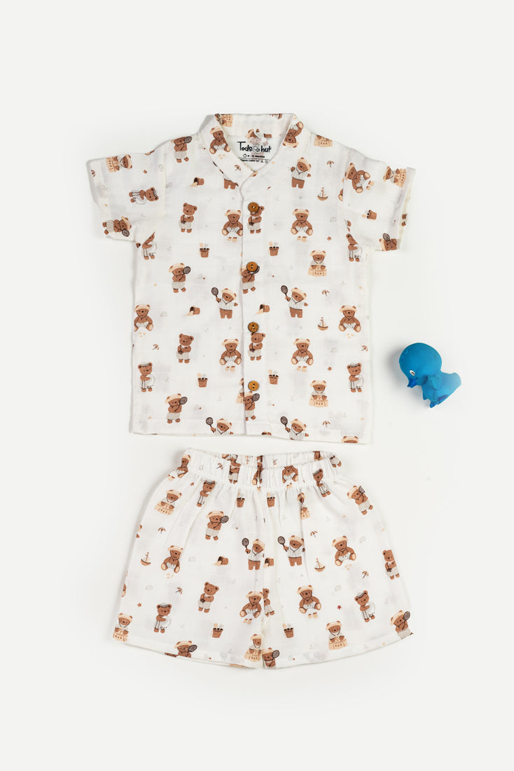 Muslin Chinese Collar Jabla With Shorts KH Shuttle Teddy