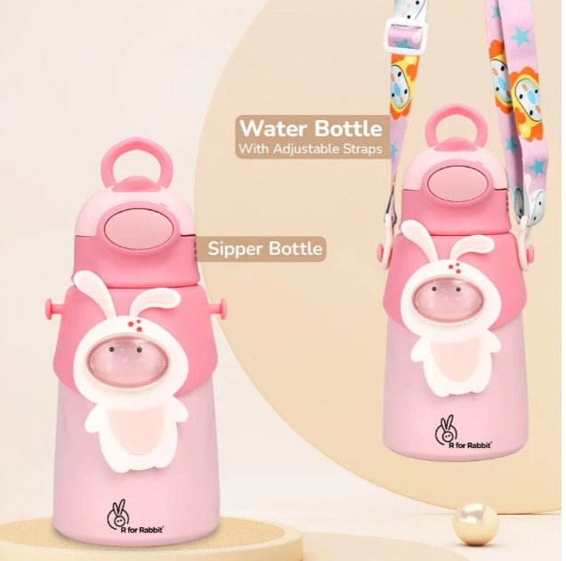 R For Rabbit - Steebo Zoobie Sippy Water Bottle -Pink Bunny