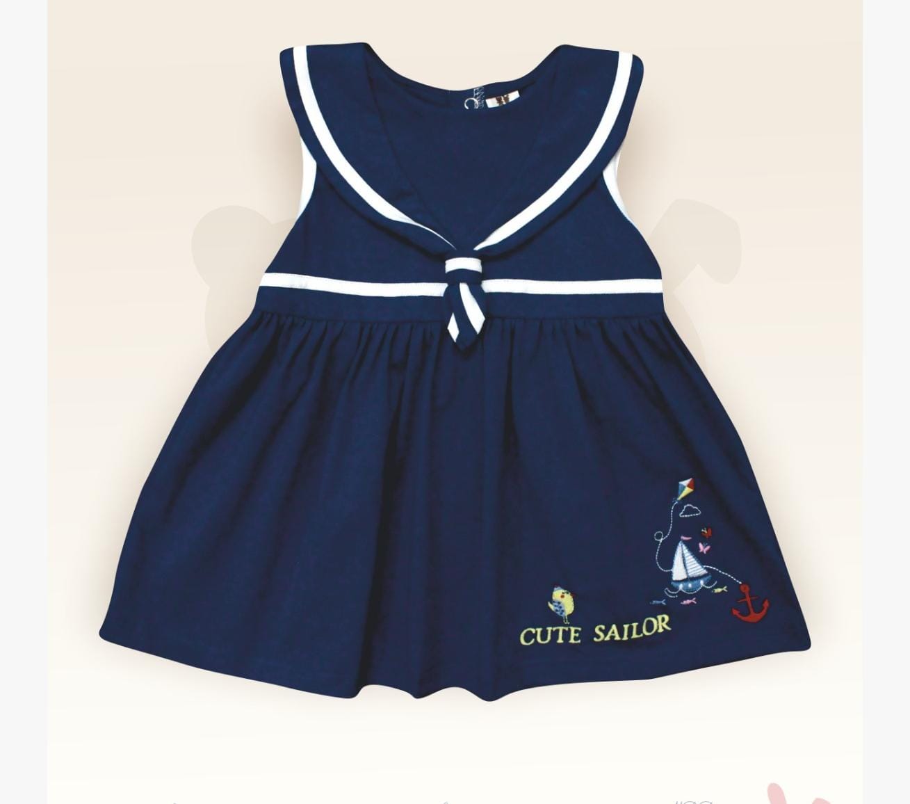 ToffyHouse Sleeveless Sailor Neck Frock With Boat Embroidery - Blue