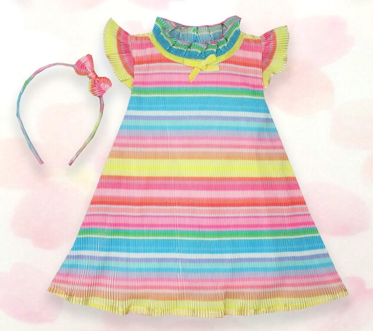 ToffyHouse Woven Frill Sleeves Printed Frock With Headband - Multicolor