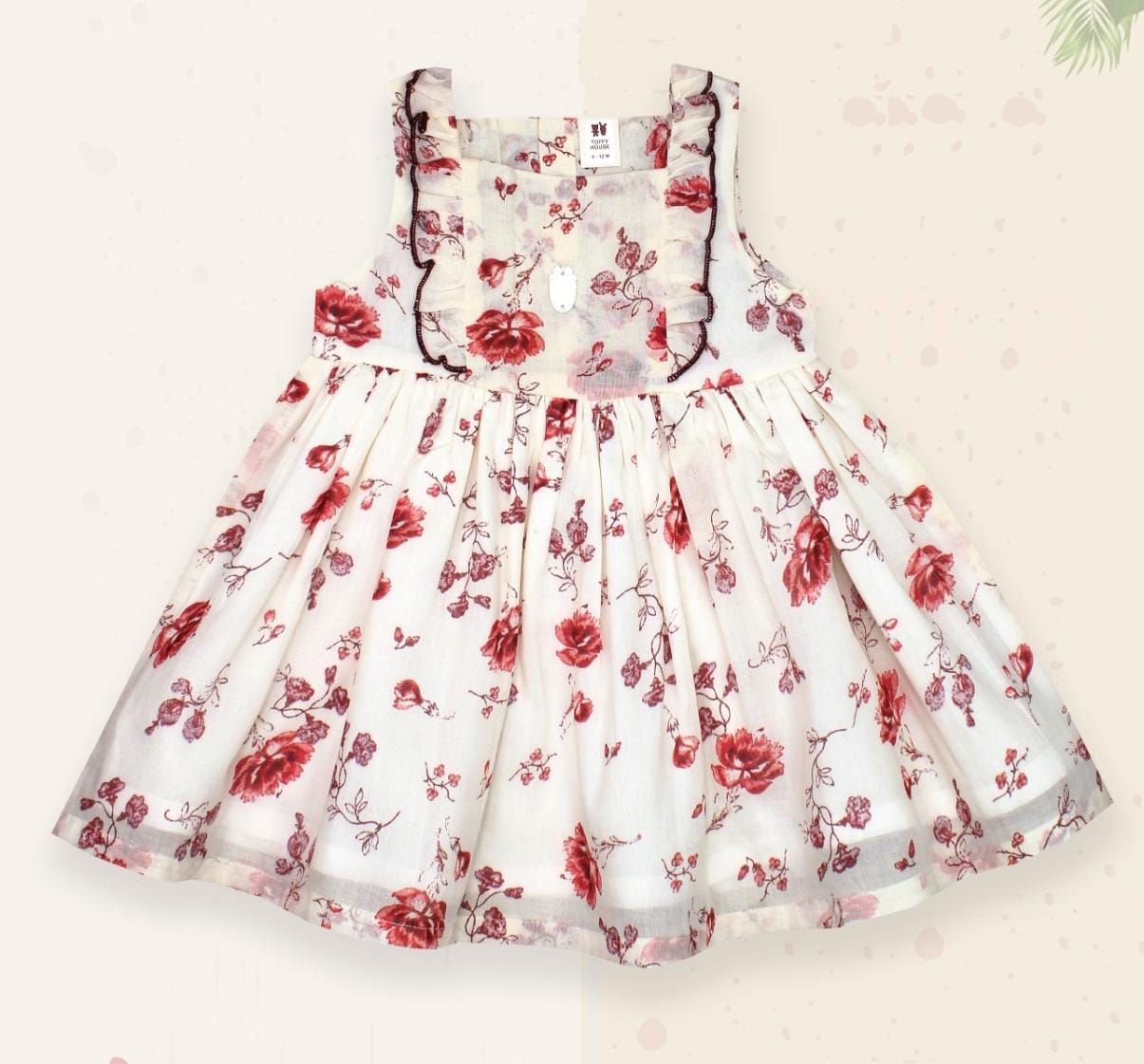 ToffyHouse Cotton Knit Frill Sleeve Frock with Flower Print - Pink