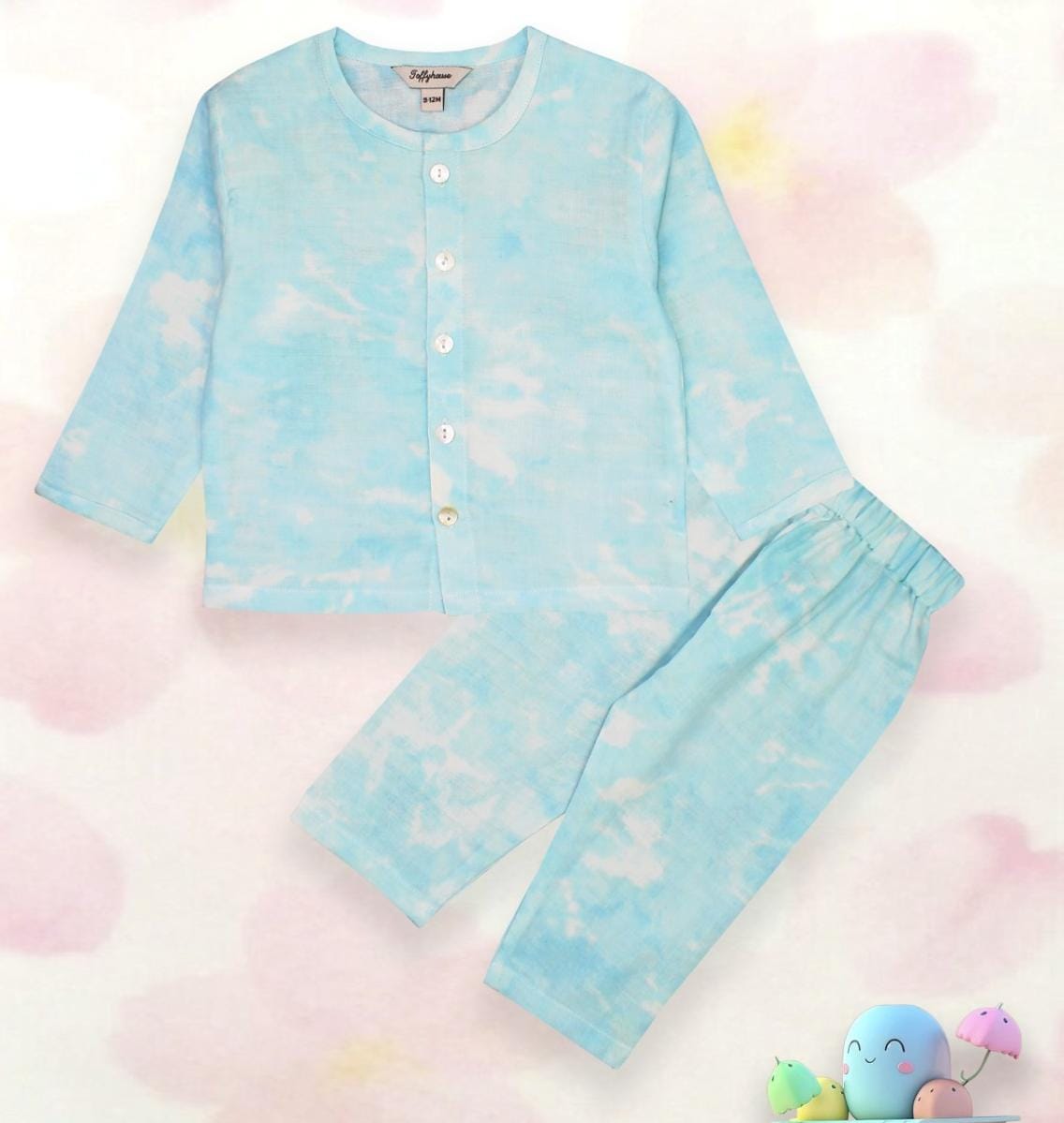 ToffyHouse Muslin Knit Full Sleeves Night Suit - Light Blue