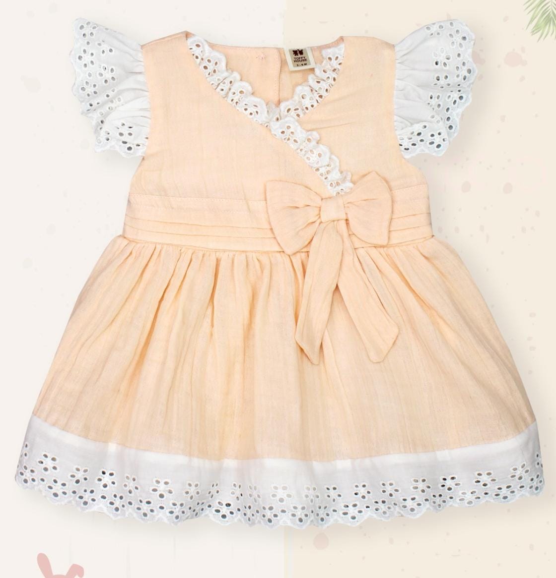 ToffyHouse Cotton Woven Half Sleeves Frocks With Bloomer & Lace Detailing -Orange