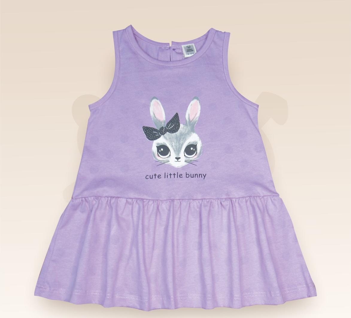 ToffyHouse Sleeveless Frill Sleeves Frock Bunny Print - Lavnedar