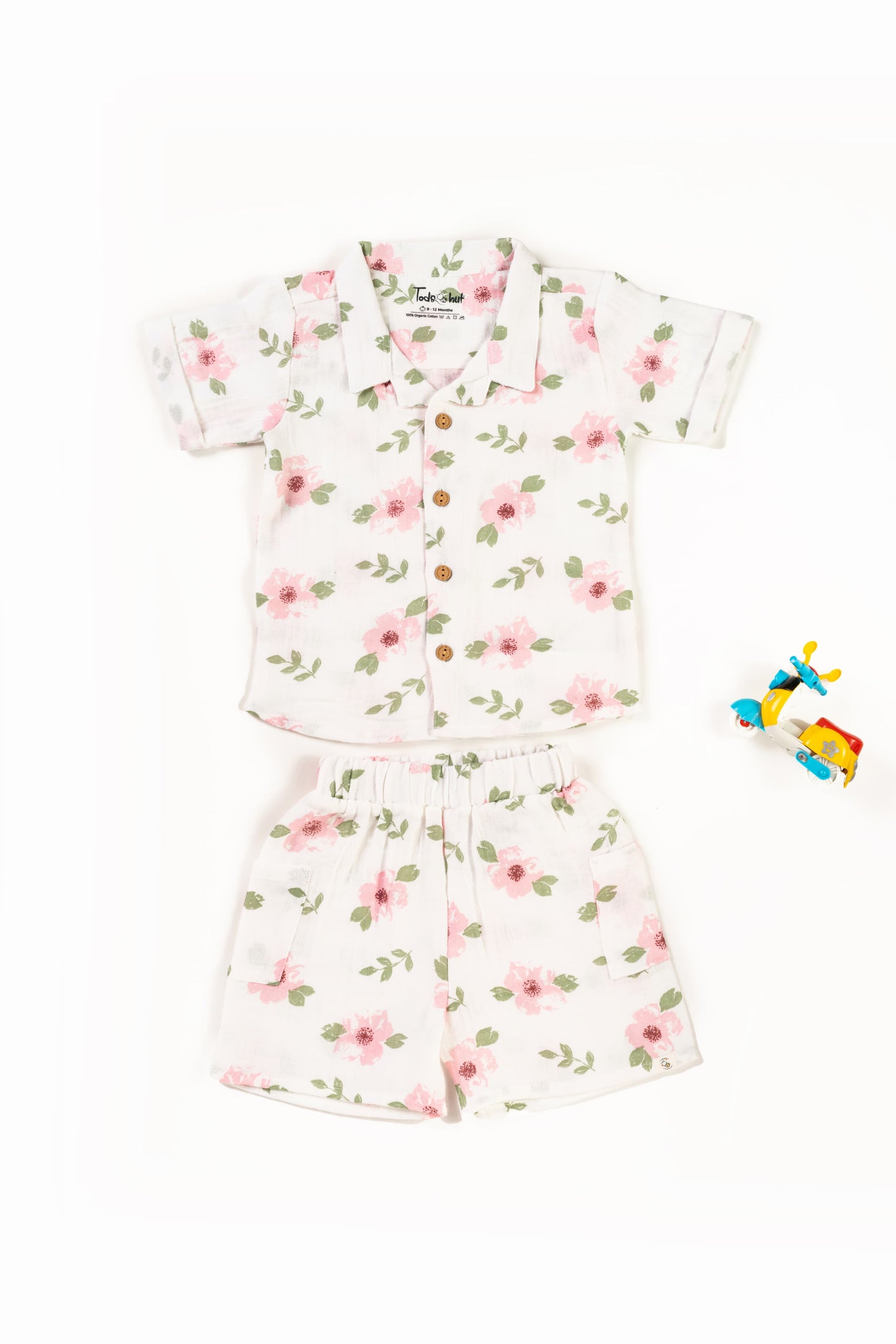Muslin Cuban Collar Half-Sleeve Co-Ords Set Dewy Rose