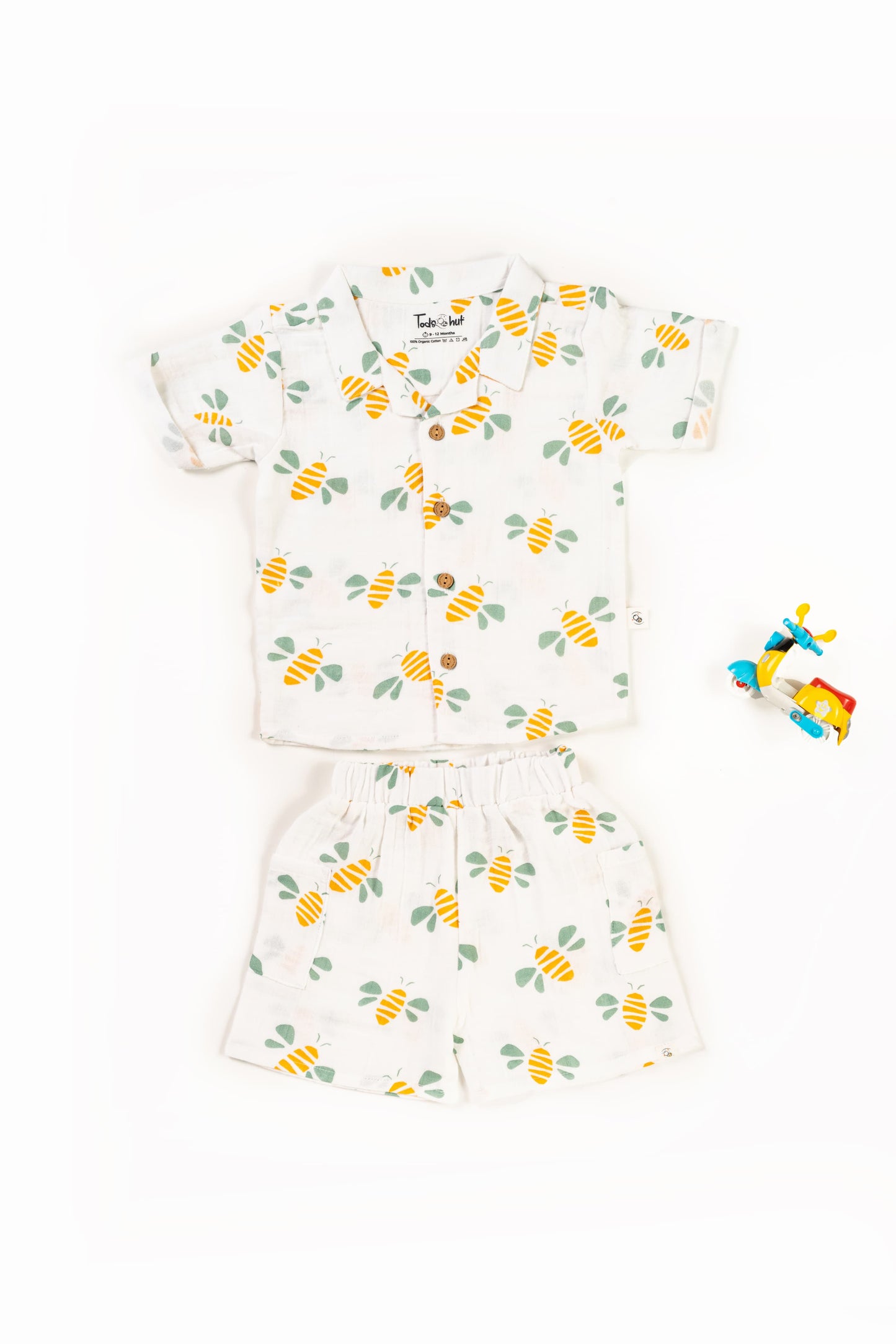 Muslin Cuban Collar Half-Sleeve Co-Ords Set Buzzing Bee
