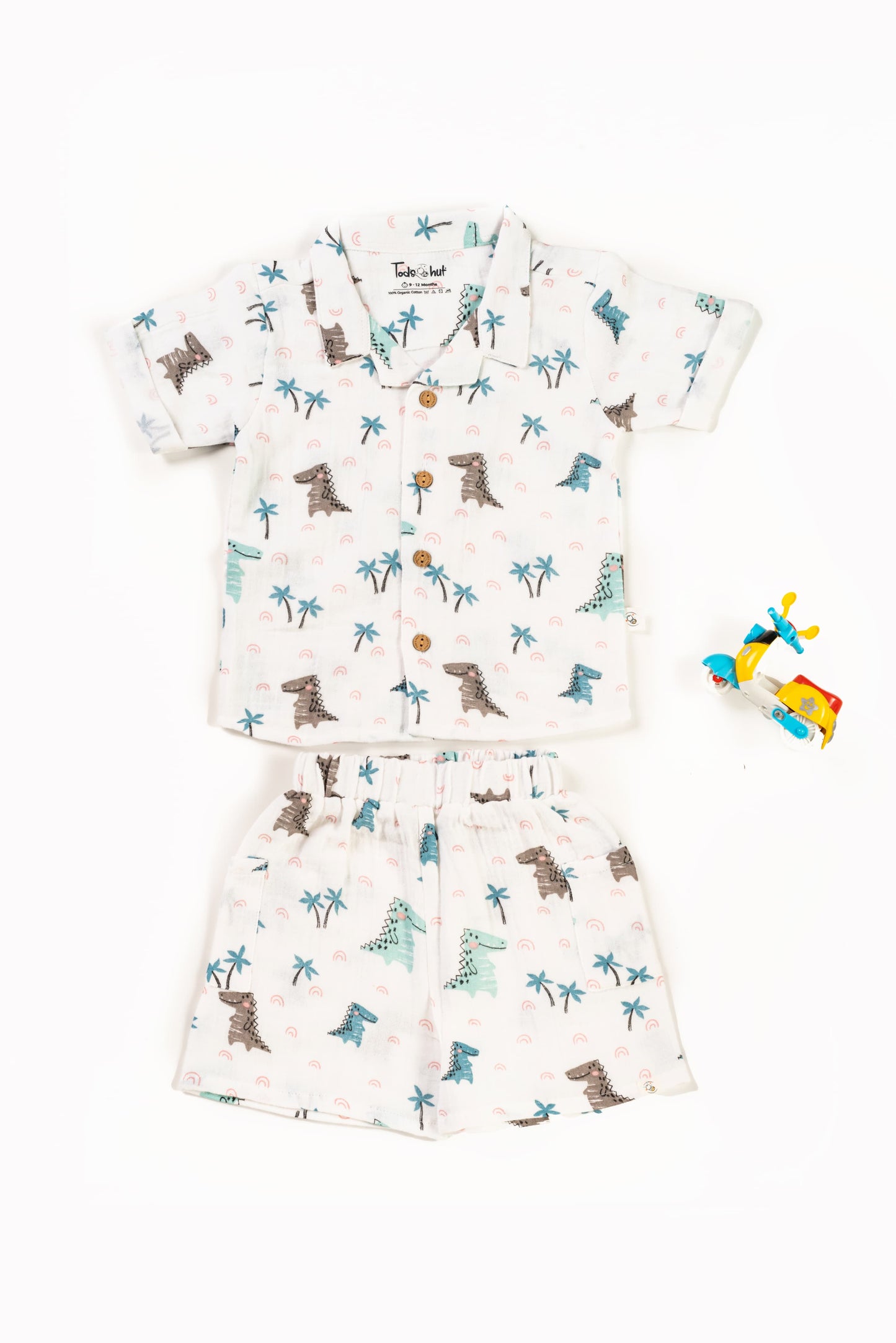 Muslin Cuban Collar Half-Sleeve Co-Ords Set Alligator