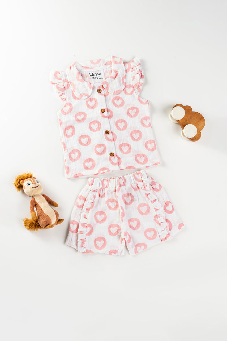 Muslin Peter Pan Collar Jabla with Shorts KH Circle Hearts