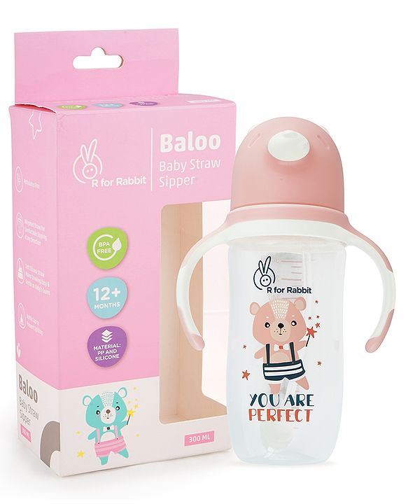 R for Rabbit - Baloo Baby Straw Sipper - Sippy Cups -Pink