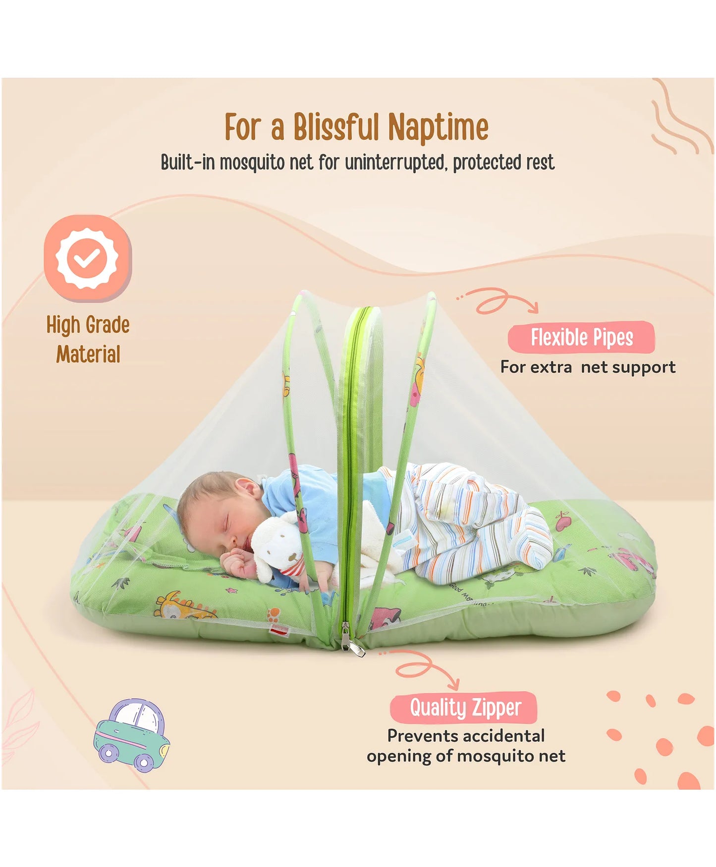 Luvlap Bed With Net -Animals Print