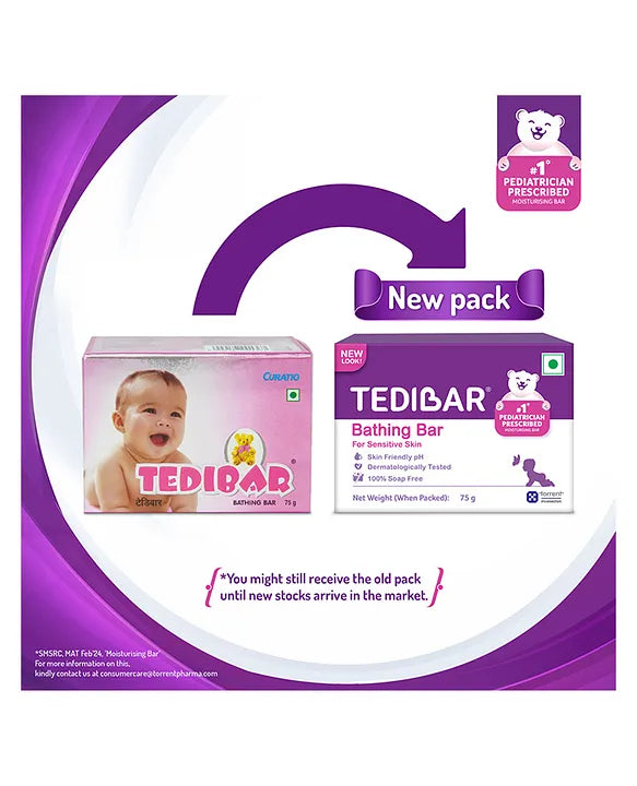Tedibar Moisturising Baby Bathing Bar 100gx2 (Pack of 2) with Skin Friendly ph