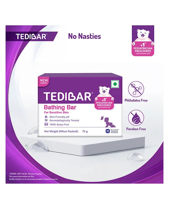 Tedibar Moisturising Baby Bathing Bar 100gx2 (Pack of 2) with Skin Friendly ph