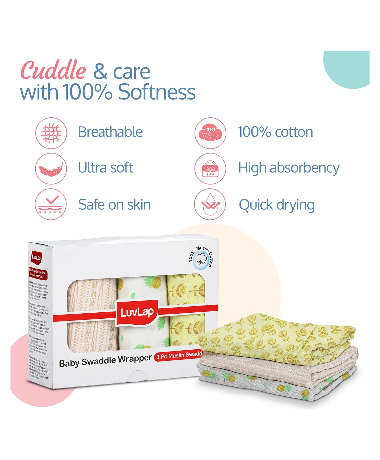 Luvlap muslin swaddle Pineapple leaves Multicolour