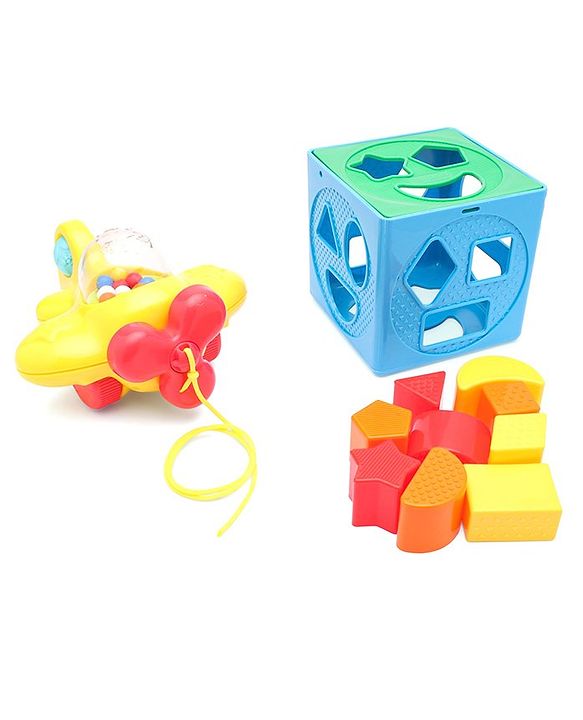 Giggles Pull Along Shape Sorting Cube & Aeroplane Toy - Multicolour