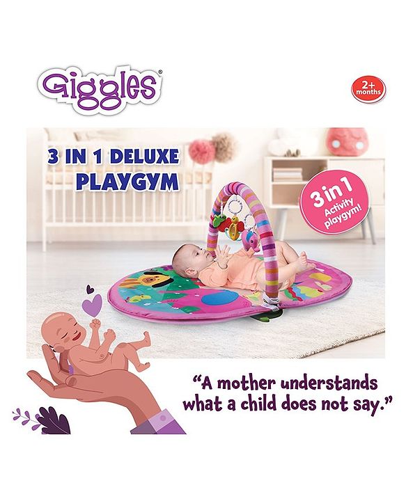 Funskool Giggles 3 in 1 Deluxe Play Gym with Overhead Toy Arch - Pink