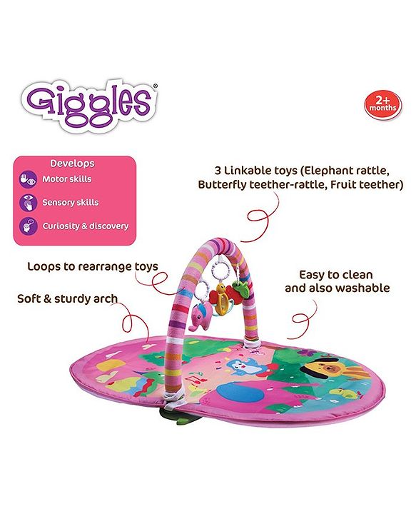 Funskool Giggles 3 in 1 Deluxe Play Gym with Overhead Toy Arch - Pink