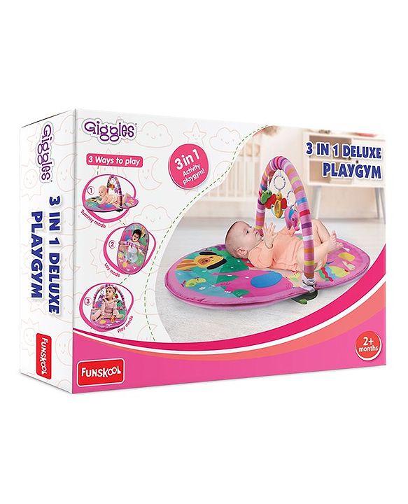 Funskool Giggles 3 in 1 Deluxe Play Gym with Overhead Toy Arch - Pink