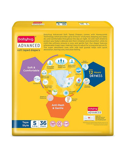 Babyhug Advanced Tape Style Diapers Small Size - 36 Pieces