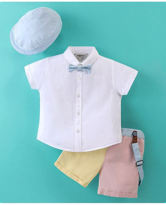 ToffyHouse Half Sleeves  Set With Suspender & Bow Solid Colour - White & Blue