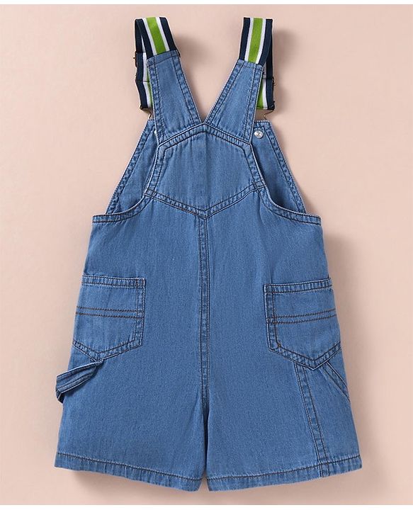 ToffyHouse 100% Cotton Woven Boat Printed Top with Dungaree - Blue & White