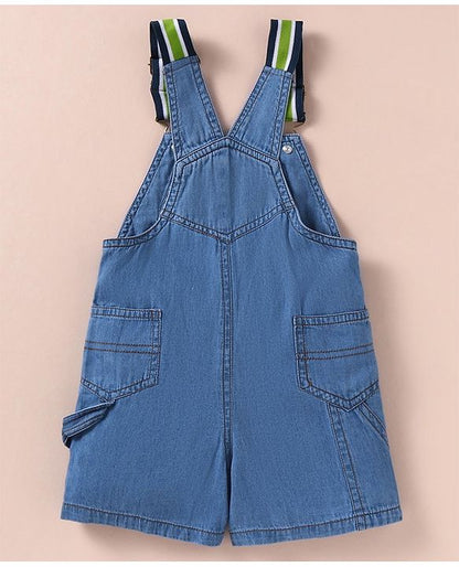 ToffyHouse 100% Cotton Woven Boat Printed Top with Dungaree - Blue & White