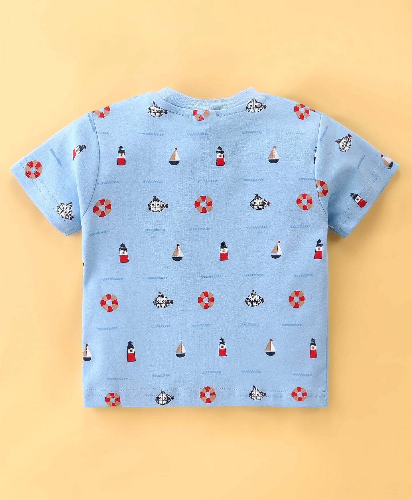 ToffyHouse  Dungaree & Half Sleeves T-Shirt with Striped & Sailor Theme Print - Blue