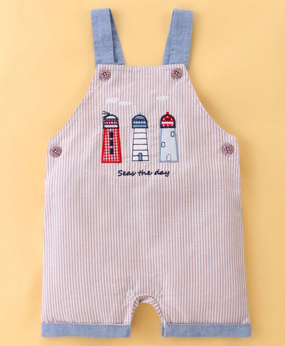 ToffyHouse  Dungaree & Half Sleeves T-Shirt with Striped & Sailor Theme Print - Blue