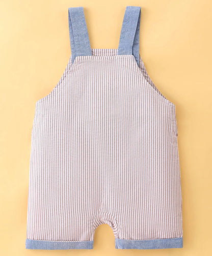 ToffyHouse  Dungaree & Half Sleeves T-Shirt with Striped & Sailor Theme Print - Blue