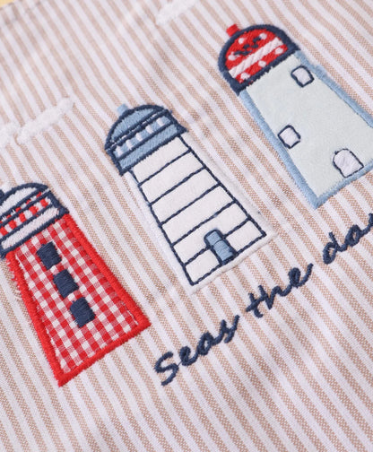 ToffyHouse  Dungaree & Half Sleeves T-Shirt with Striped & Sailor Theme Print - Blue