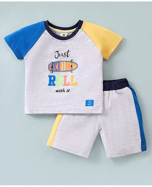 ToffyHouse  Half Raglan Sleeves  Set Text Print - White Melange