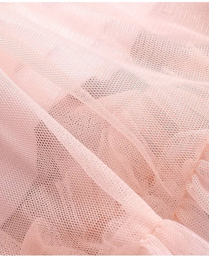 ToffyHouse Cotton Knit to Woven Half Frill Sleeves Solid Colour Frock - Peach