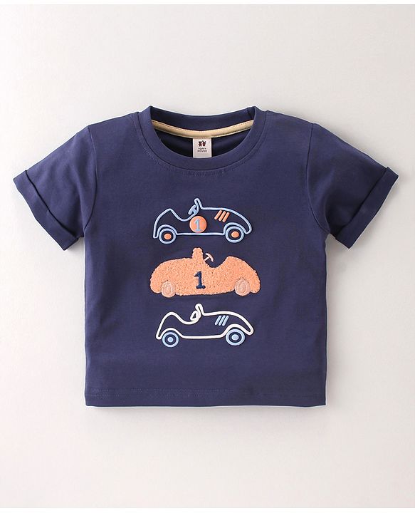 ToffyHouse Half Sleeves T-Shirt & Shorts Set With Cars Print - Navy